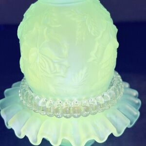 4 pc. Fenton for LG Wright Embossed Rose Ice Blue Satin Glowing Glass Fairy Lamp